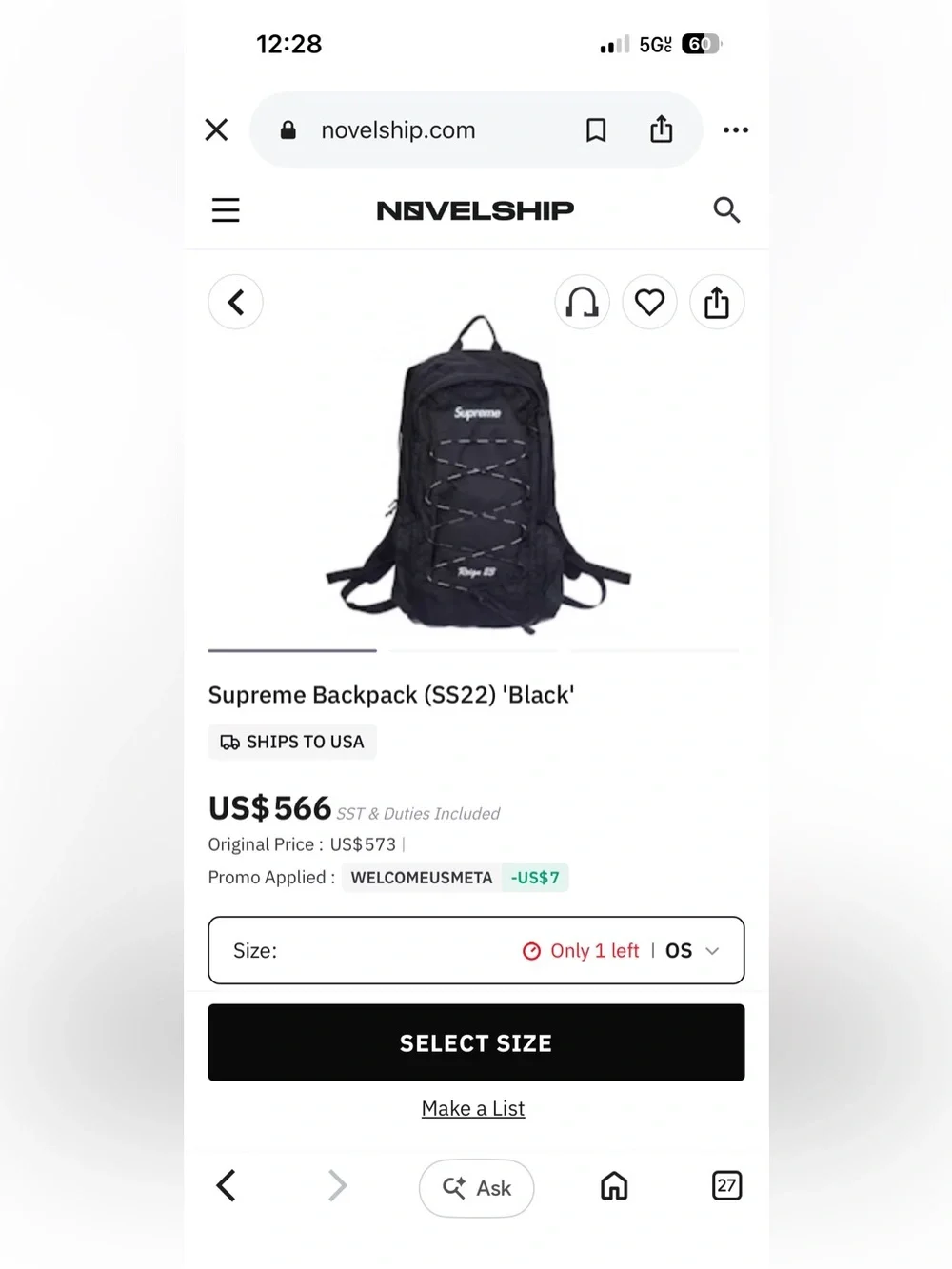 New!🔥Supreme Black Reign 23 Bungee-Front Backpack!🔥